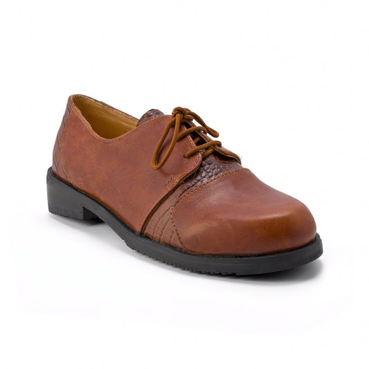 Zapato Oxford Elia Cuero café caramelo & detalle croc