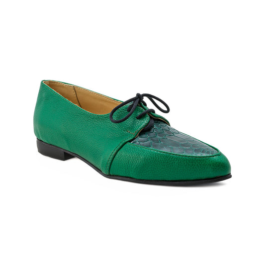 Zapato Mocasín Vicenta Cuero Texturado color verde