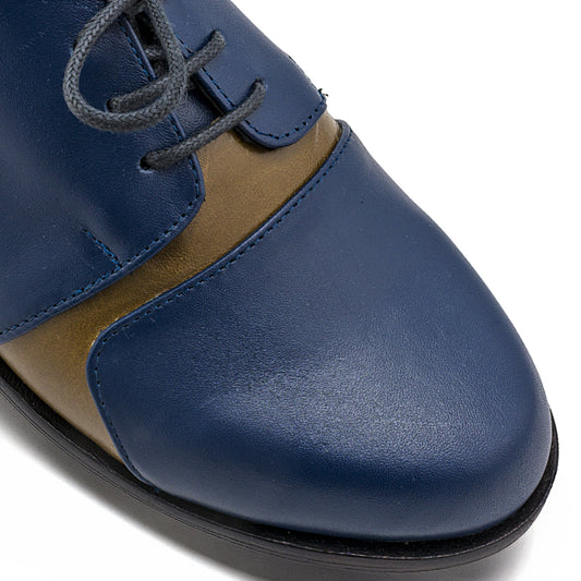 Zapato Oxford Elia Cuero Azul calpany & verde oliva